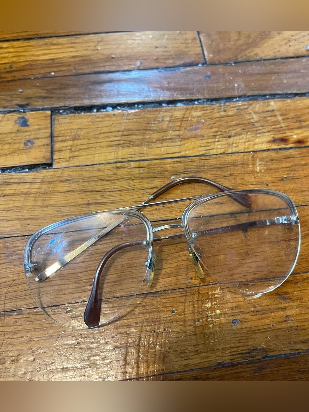 Vintage Gold Metal Aviator Glasses with Brown Tips - AS IS